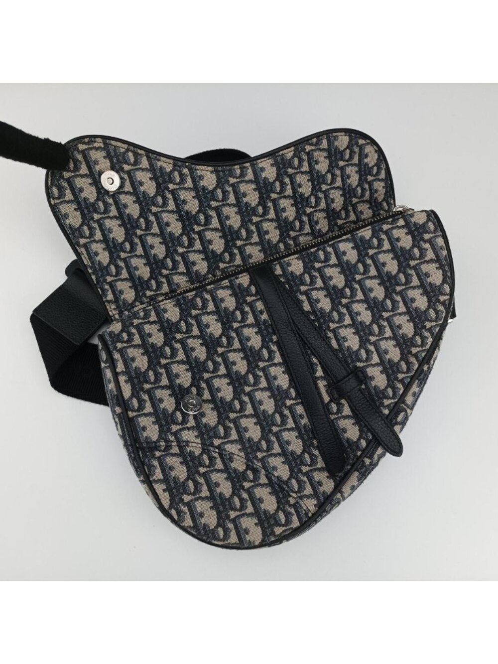 Dior Saddle Bag Gray Navy Black Jacquard Leather - Picture 13 of 15